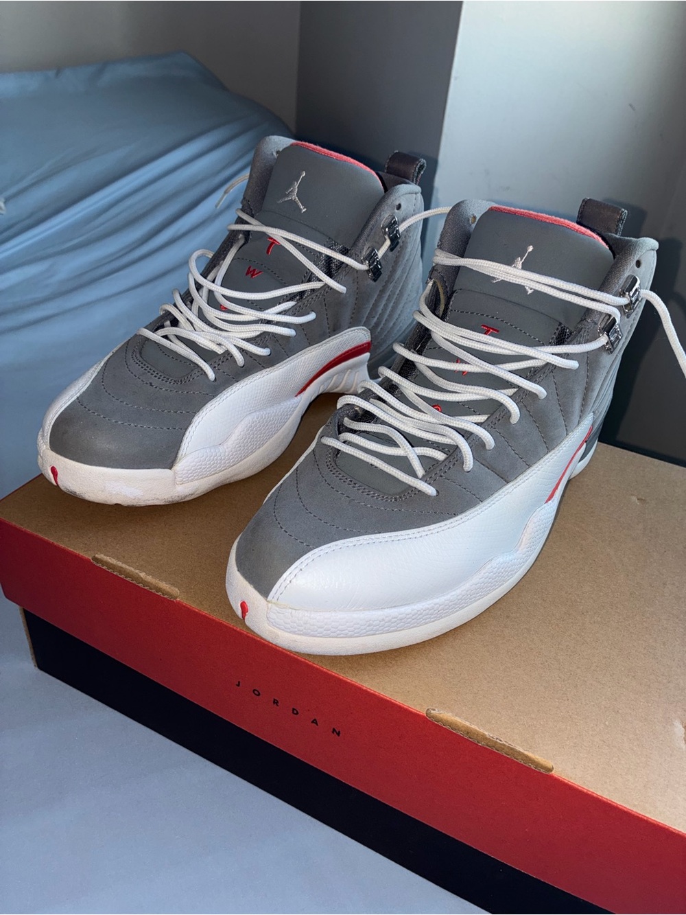 Jordan Men's Gray White Red High-Top Athletic Sneakers
